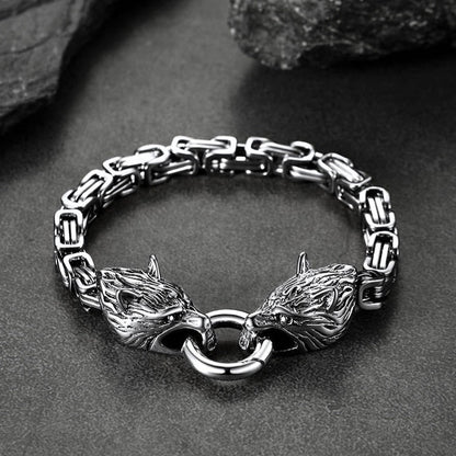 Viking Wolf Head Chain Bracelet Cuff Bangle Gift for