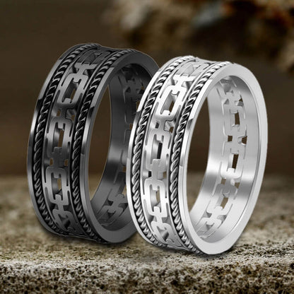Simple Chain Link Hollow Stainless Steel Ring