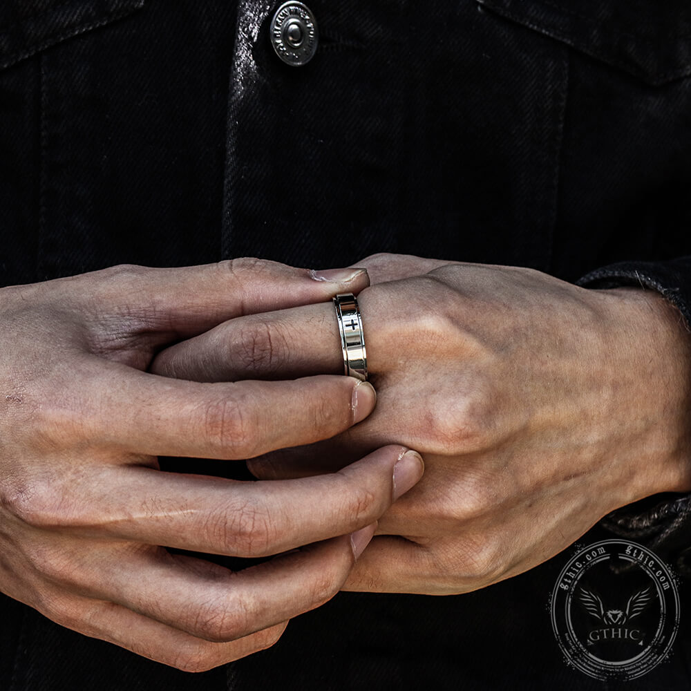 Simple Cross Stainless Steel Decompression Spinner Ring