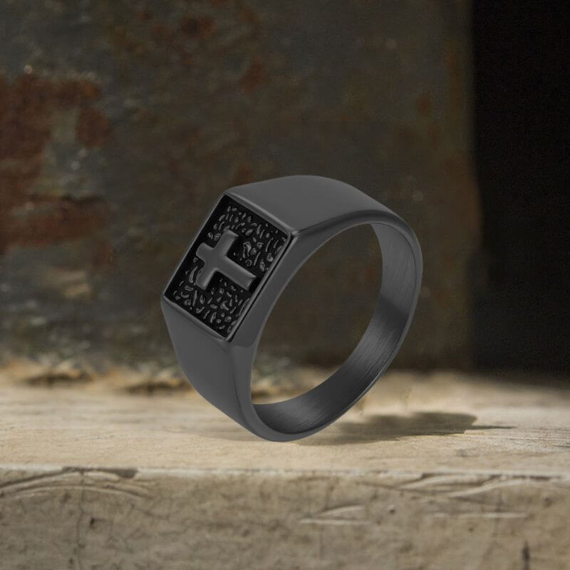 Simple Cross Square Seal Stainless Steel Ring