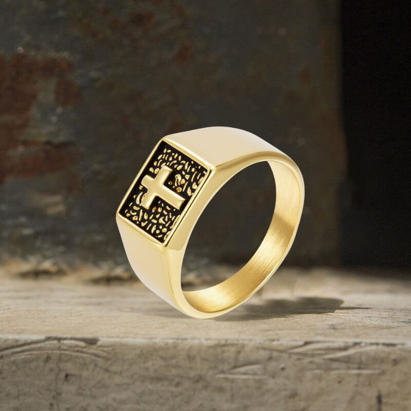 Simple Cross Square Seal Stainless Steel Ring
