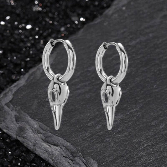 Simple Crow Head Stainless Steel Beast Drop Earrings