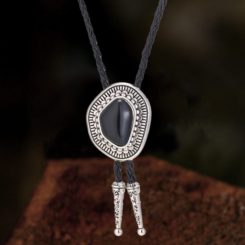 Simple Irregular Round Gemstone Alloy Bolo Tie