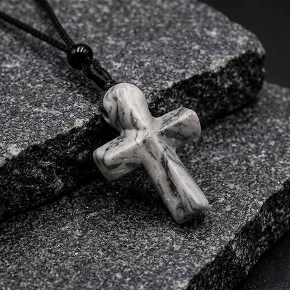 Simple Natural Crystal Cross Charm Necklace