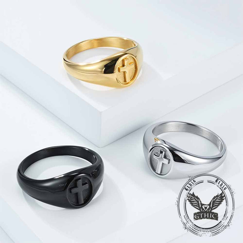 Simple Round Cross Pattern Stainless Steel Ring
