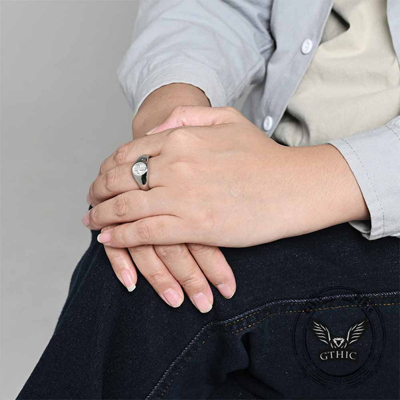 Simple Round Cross Pattern Stainless Steel Ring