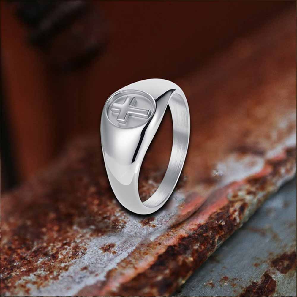 Simple Round Cross Pattern Stainless Steel Ring