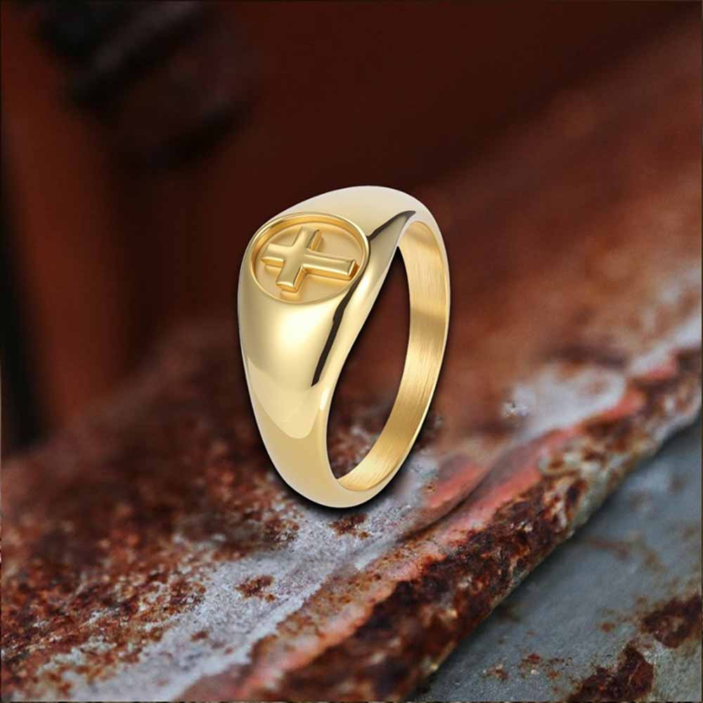 Simple Round Cross Pattern Stainless Steel Ring