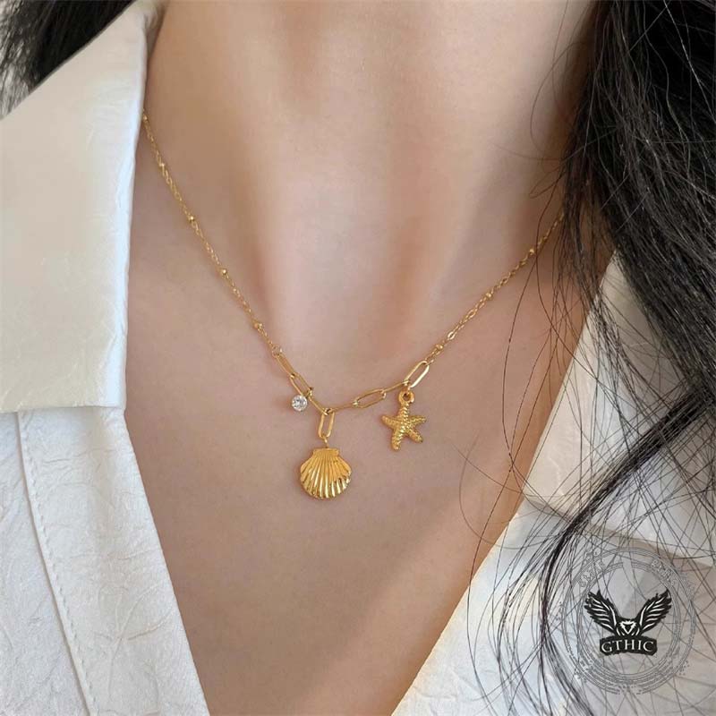 Simple Starfish Shell Stainless Steel Necklace