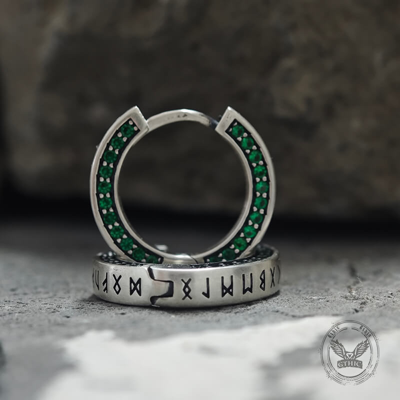 Simple Viking Runes Zircon Sterling Silver Stud Earrings