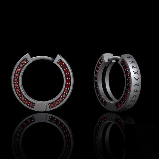 Simple Viking Runes Zircon Sterling Silver Stud Earrings