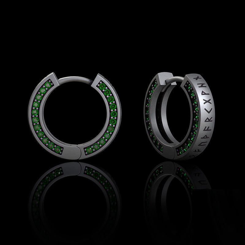 Simple Viking Runes Zircon Sterling Silver Stud Earrings