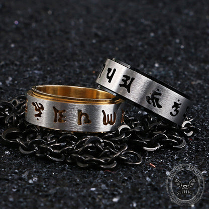 Six-word Mantra Stainless Steel Spinner Ring