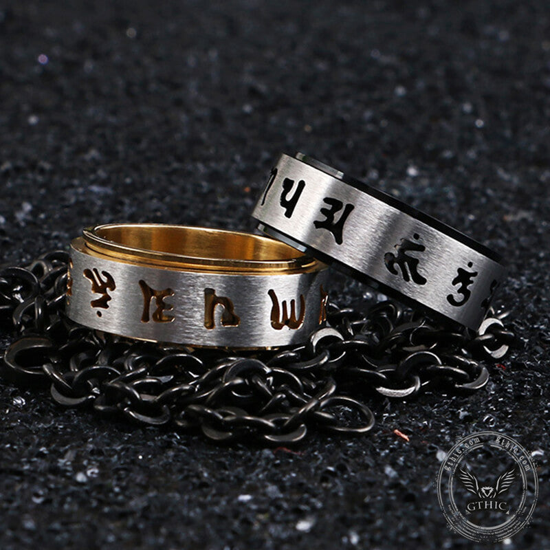 Six-word Mantra Stainless Steel Spinner Ring