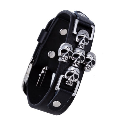Skeleton Skull Punk Gothic Rock Leather Belt / Buckle Bracelets for and
