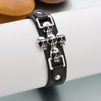 Skeleton Skull Punk Gothic Rock Leather Belt / Buckle Bracelets for and