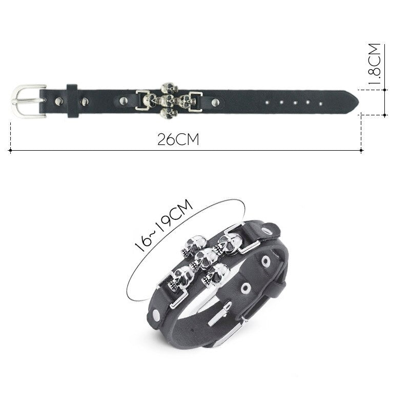Skeleton Skull Punk Gothic Rock Leather Belt / Buckle Bracelets for and
