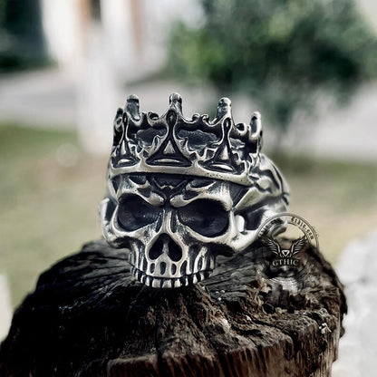 Skeleton King With Crown Sterling Silver Skull Ring
