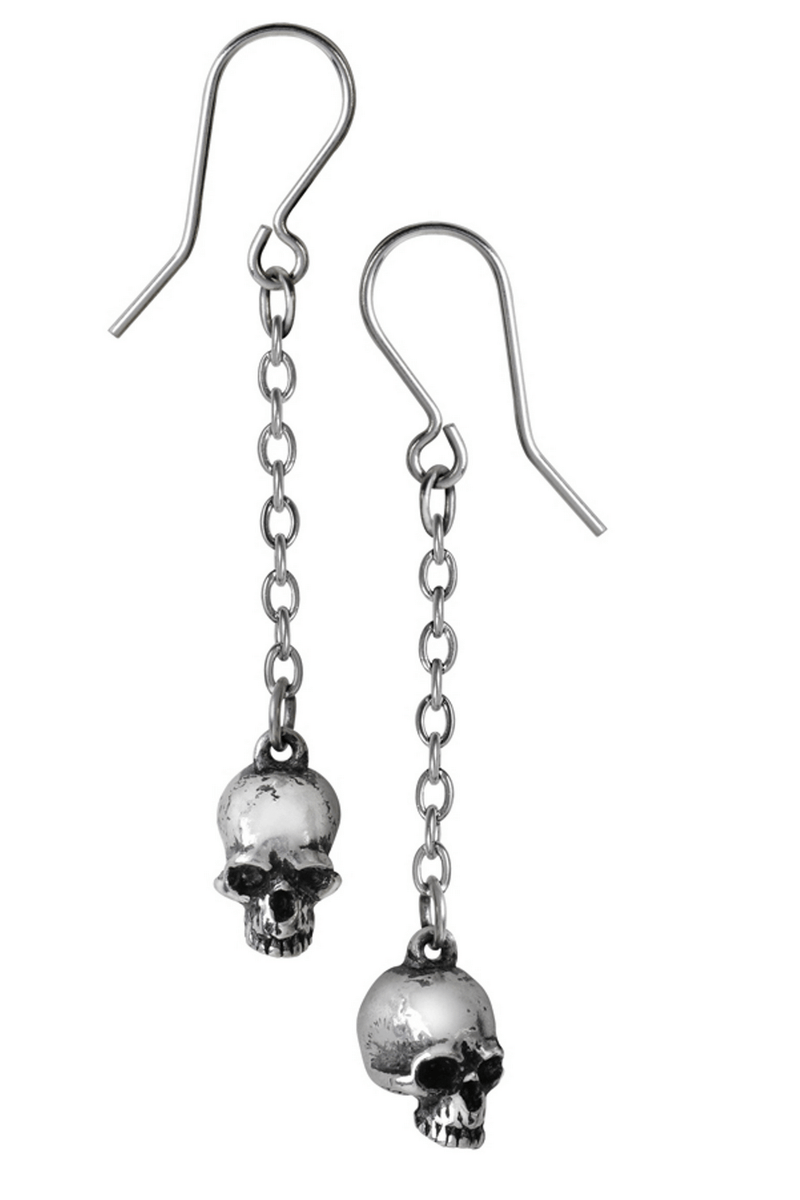 Skull Dangle Earrings With Silver Plated Earwires