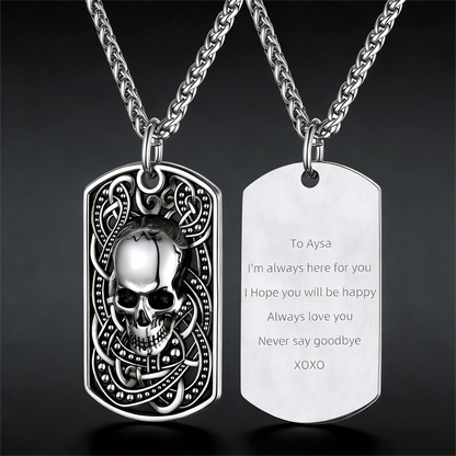 Gothic Skull Dog Tag Pendant Necklace for
