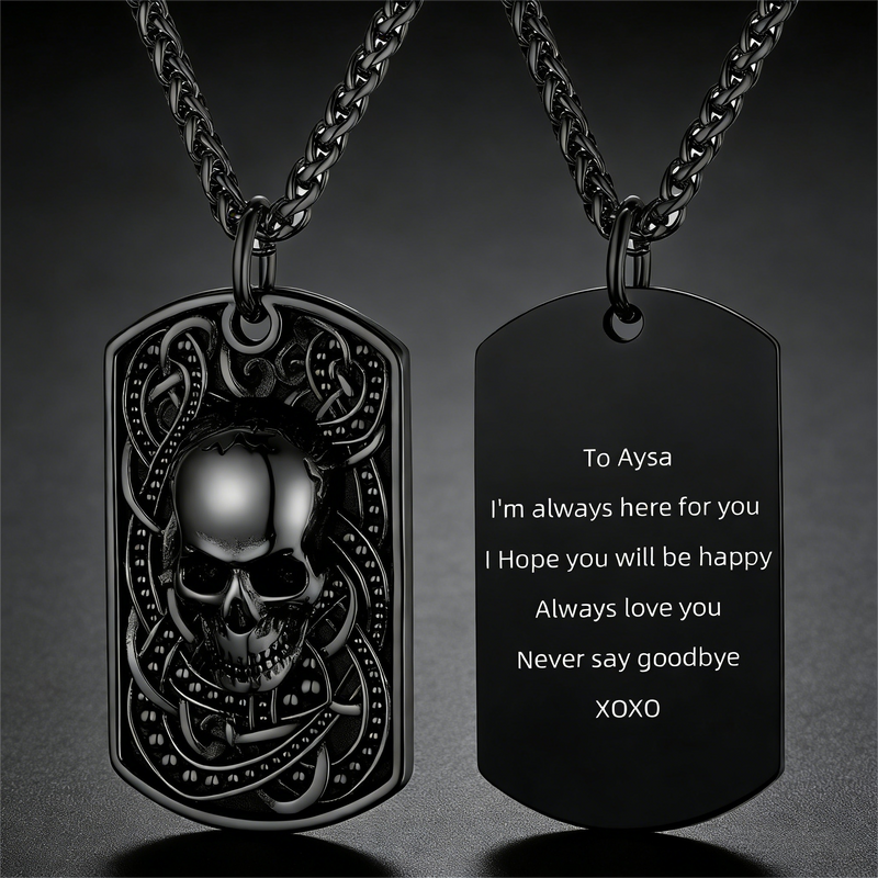 Gothic Skull Dog Tag Pendant Necklace for
