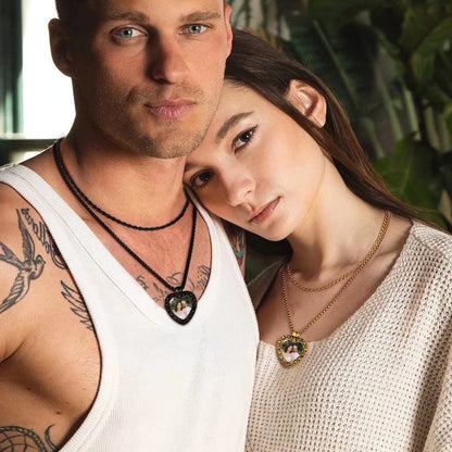 Customized Memorial Heart Photo Necklace With Skull for