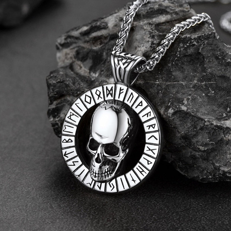 Flash Viking Runes Skull Necklace for