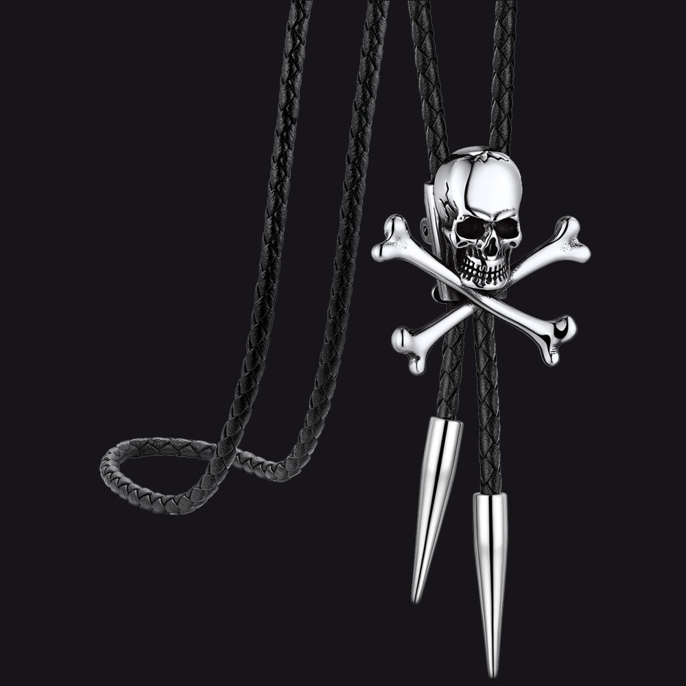 Cowboy Crossbone Skull Bolo Tie for
