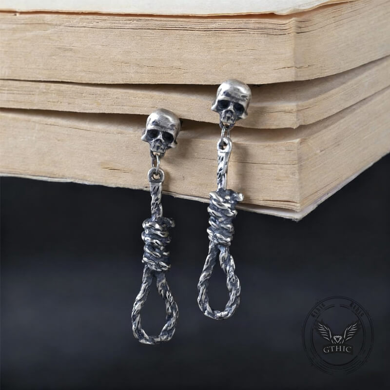 Skull and Rope Knot Sterling Silver Drop Earrings