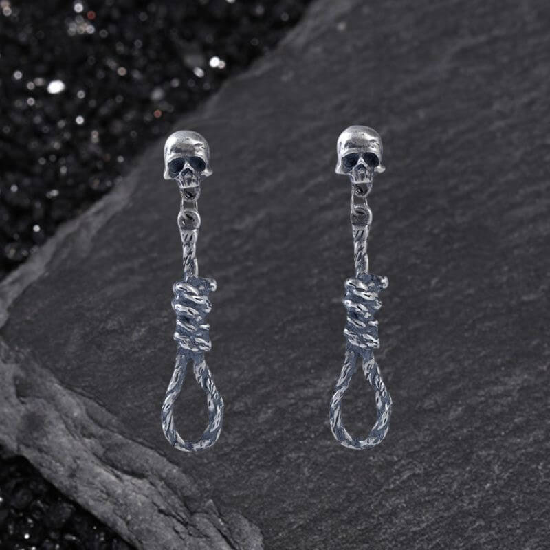 Skull and Rope Knot Sterling Silver Drop Earrings