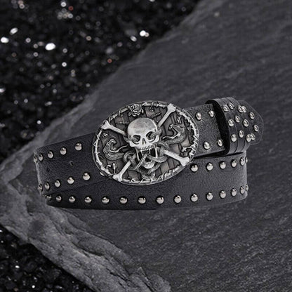 Skull and Snake Buckle Gothic Rivet Pu Leather Belt