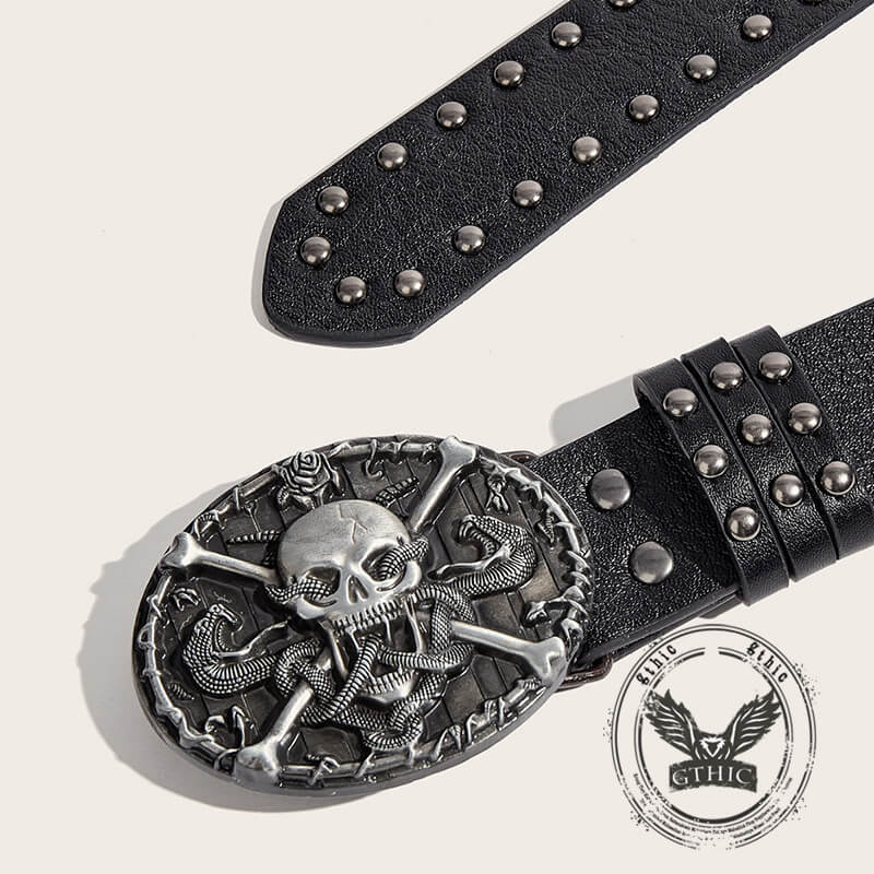 Skull and Snake Buckle Gothic Rivet Pu Leather Belt