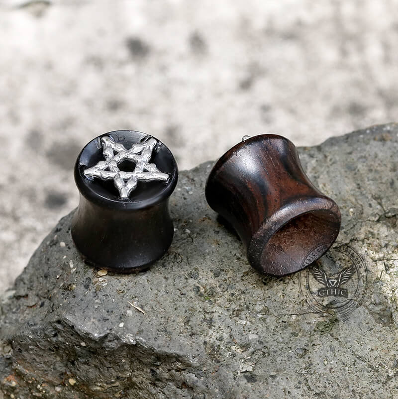 Skull and Star Wood Alloy Ear Gauges