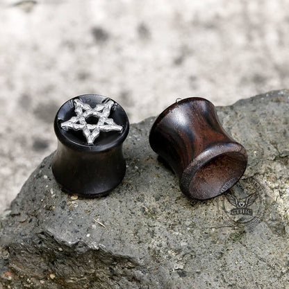 Skull and Star Wood Alloy Ear Gauges