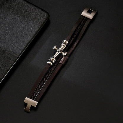 Skull Cross Pu Leather Braided Biker Alloy Bracelet