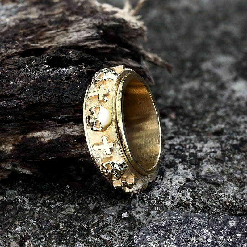 Skull Cross Stainless Steel Spinner Ring