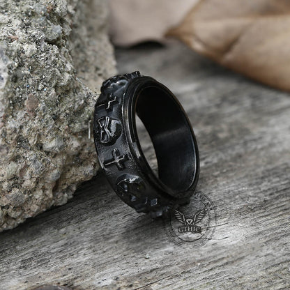 Skull Cross Stainless Steel Spinner Ring