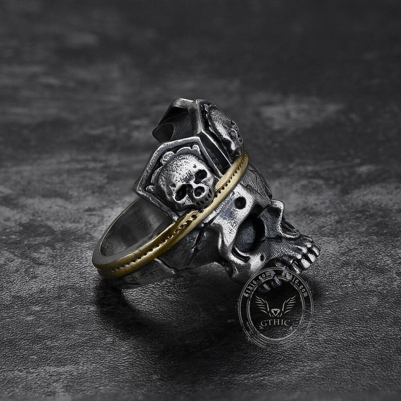 King Skull Crown Sterling Silver Brass Ring