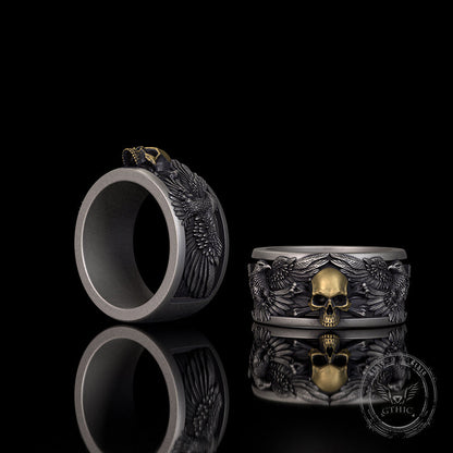 Skull Double Eagle Sterling Silver Ring