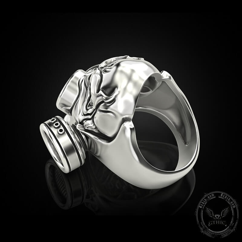 Skull Gas Mask Respirator Sterling Silver Ring
