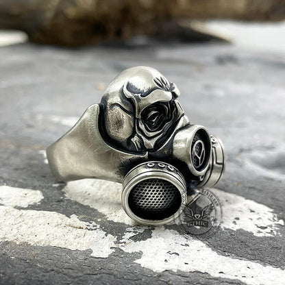 Skull Gas Mask Respirator Sterling Silver Ring