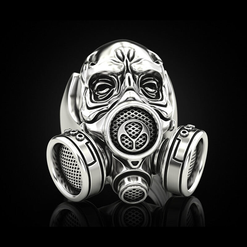 Skull Gas Mask Respirator Sterling Silver Ring