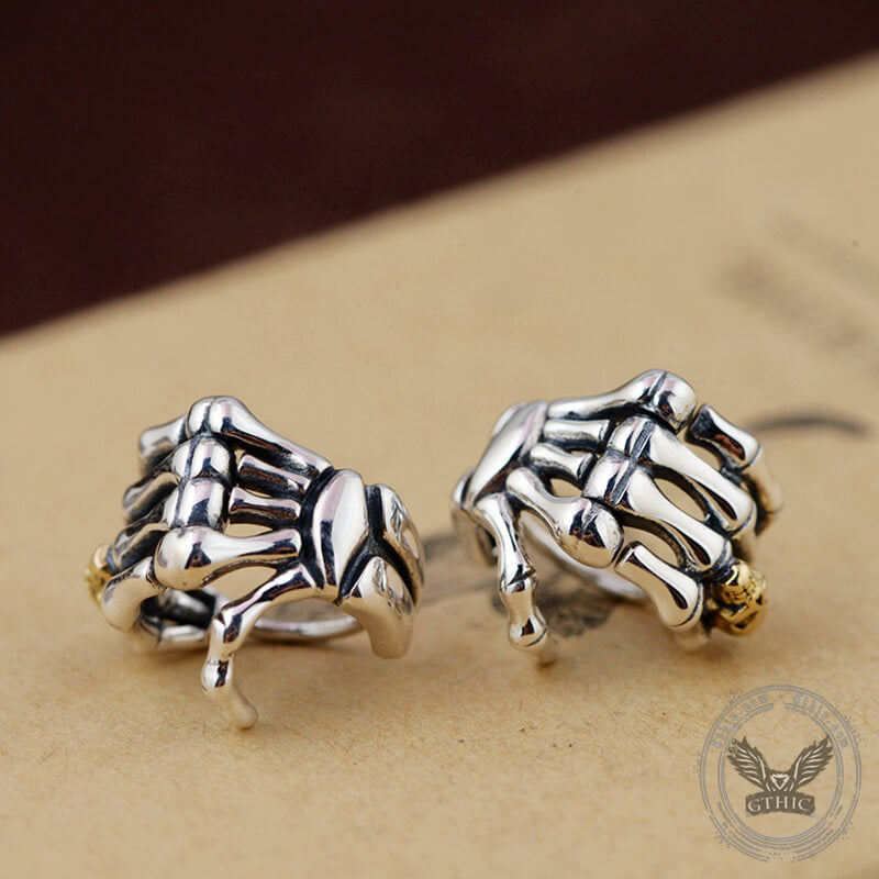 Skull Hand Sterling Silver Goth Earrings