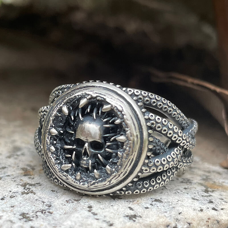 Skull Head Octopus Tentacles Sterling Silver Ring