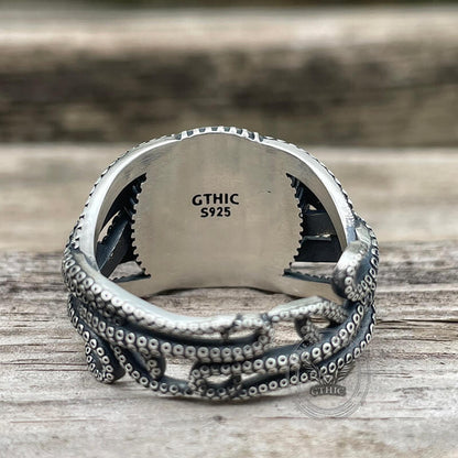Skull Head Octopus Tentacles Sterling Silver Ring
