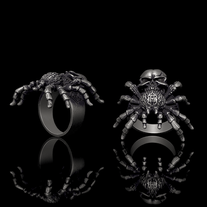 Skull Head Spider Sterling Silver Biker Ring