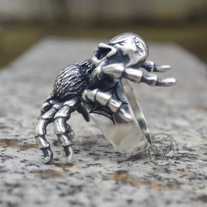 Skull Head Spider Sterling Silver Biker Ring