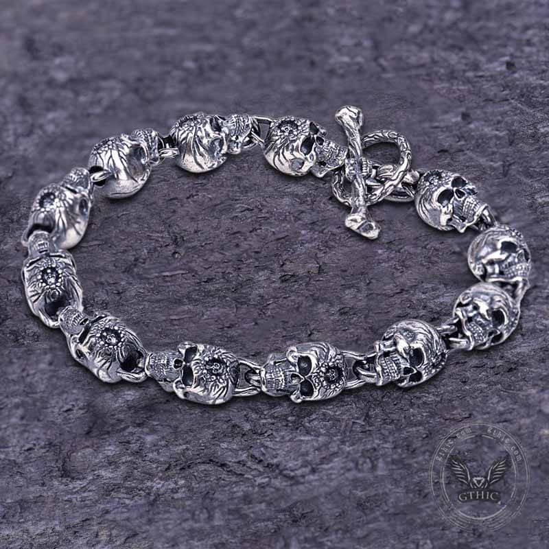 Skull Head Sterling Silver Bracelet