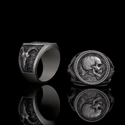 Skull Hobo Nickel Sterling Silver Ring