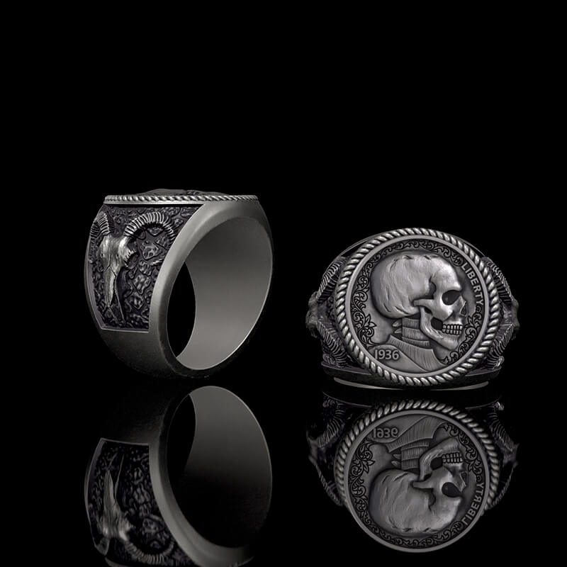 Skull Hobo Nickel Sterling Silver Ring